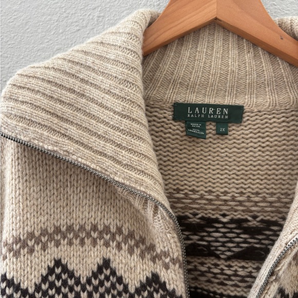 Ralph Lauren Men's Patterned Zip-Up Sweater - Beige and Brown - Picture 2 of 5